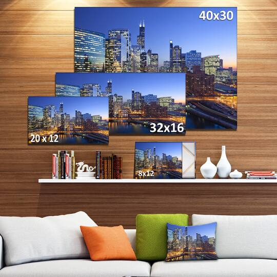 Designart - Chicago River with Bridges at Sunset